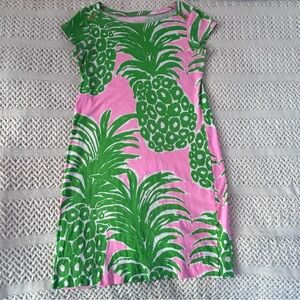 Lilly Pulitzer Pima Cotton Shift Dress Medium Pink Green Pineapple Cap Sleeve